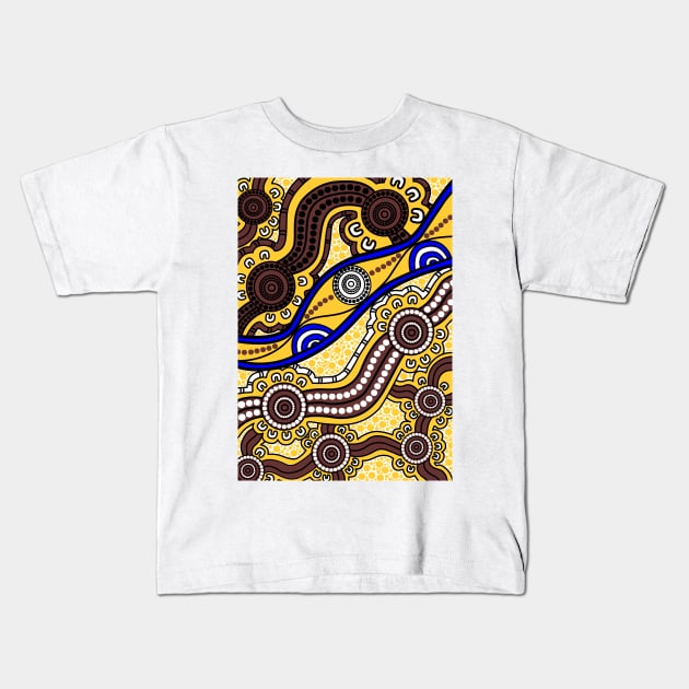 Aboriginal Art - Welcome To Country Kids T-Shirt by hogartharts
